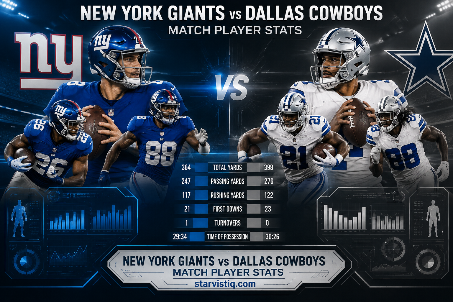 New York Giants vs Dallas Cowboys Match Player Stats